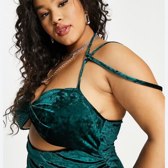 Club L London Green Velvet Cut Out Midi Dress Size US 16 - Picture 3 of 9